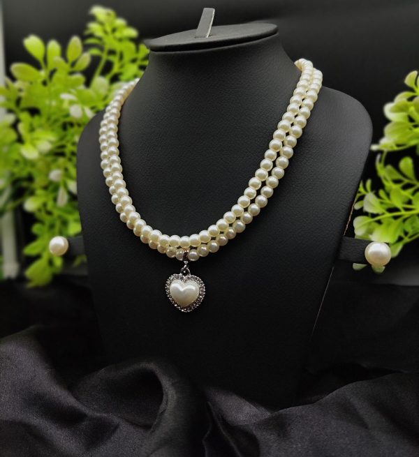 Imported Elegant Double-strand Pearl Necklace With Heart Pendant | Girls & Women Fashion